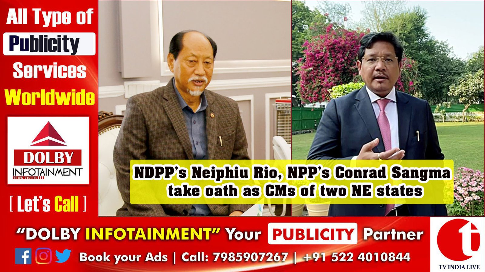 NDPP’s Neiphiu Rio, NPP’s Conrad Sangma take oath as CMs of two NE states