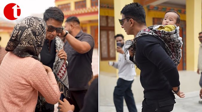 Sonu Sood turns ‘babysitter’ as he gives piggyback ride to baby in Kaza