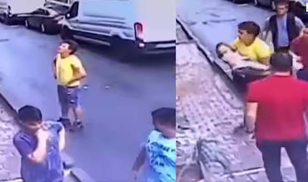मौत के मुंह से बची बच्ची: दूसरी मंजिल से गिरते ही 17 साल के लड़के ने थामा, वीडियो वायरल