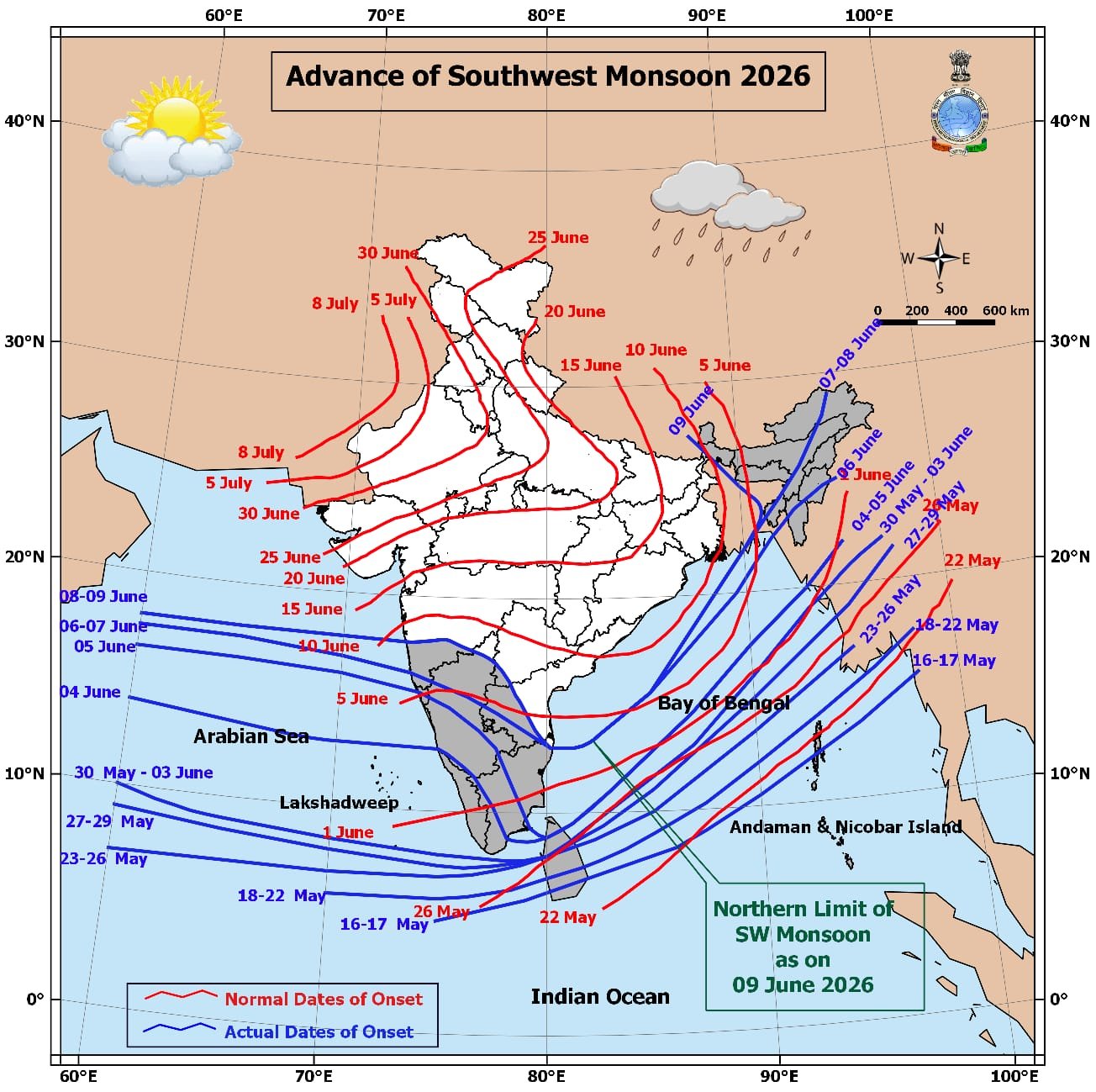 पश्चिमी घाट पर मॉनसून की अच्छी रफ्तार, कई राज्यों में भारी वर्षा का Alert