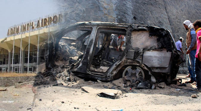 Double car bomb attack kills at least 10 near Aden airport in Yemen