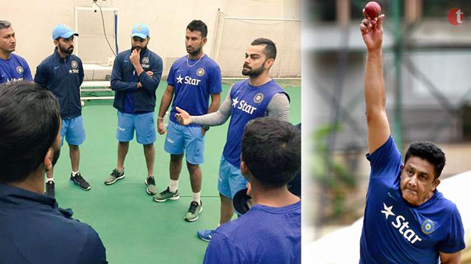 Kumble leads the way as Team India hits the nets
