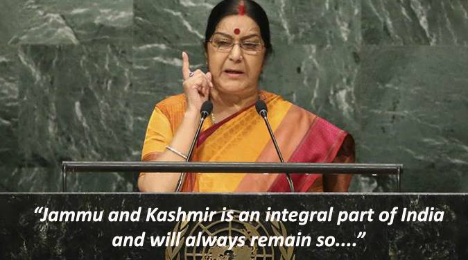 “J&K is the integral part of India & will always remain so..” : Sushma