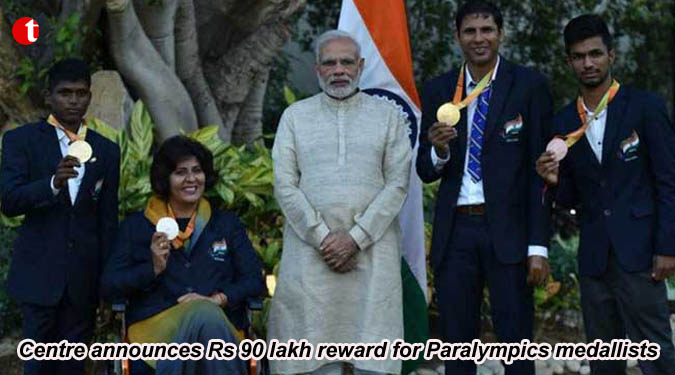 Centre announces Rs 90 lakh reward for Paralympics medallists