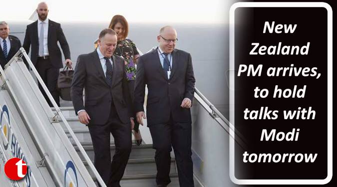 New Zealand PM arrives, to hold talks with Modi tomorrow