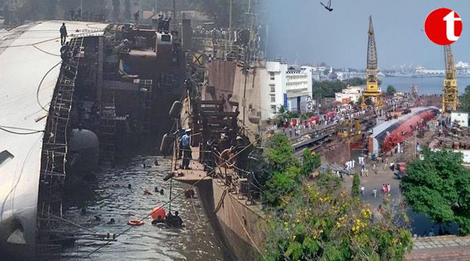 ‘INS Betwa’ tipped over at a naval dockyard in Mumbai