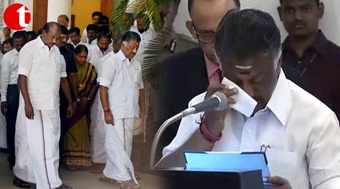 At a solemn ceremony Paneerselvam sworn in as Tamil Nadu CM