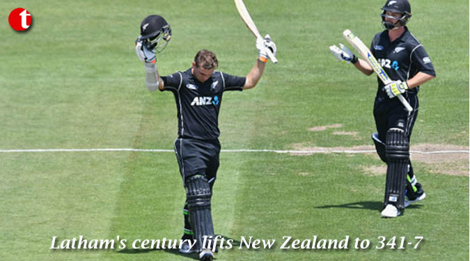 Latham's century lifts New Zealand to 341-7