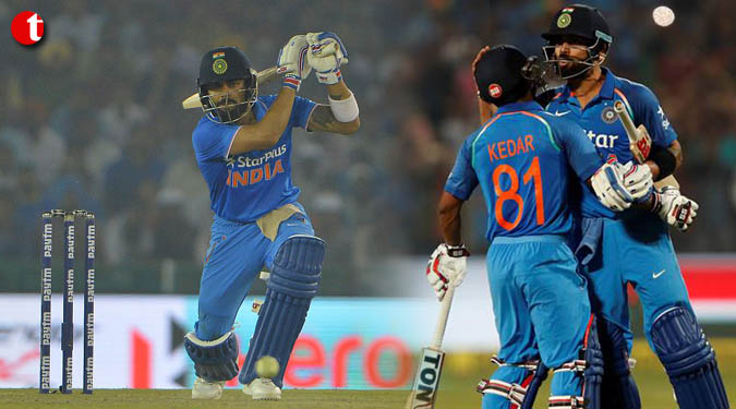 Kohli, Jadhav hit magical centuries to script sensational win