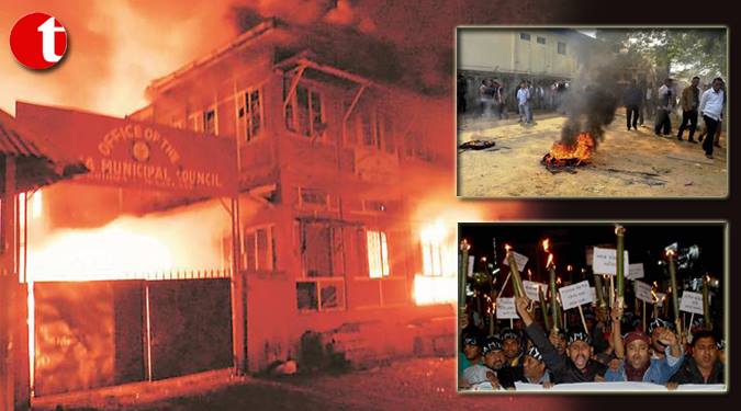Kohima Protest: Protesters angry over women quota, set fire to govt. officer