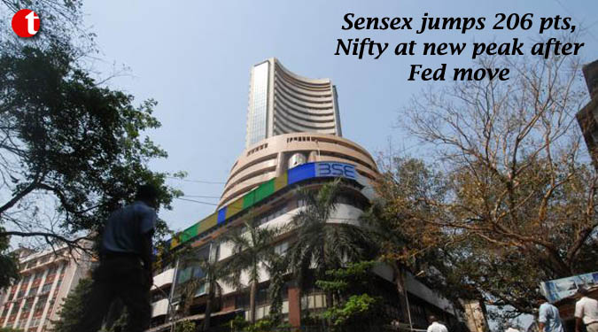 Sensex jumps 206 pts, Nifty at new peak after Fed move