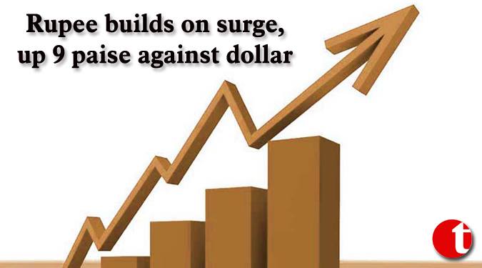 Rupee builds on surge, up 9 paise against dollar
