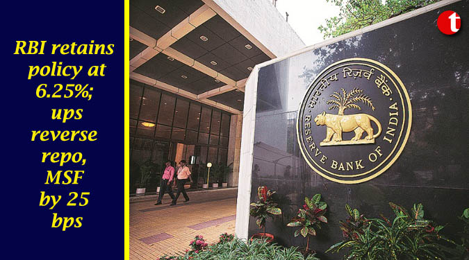 RBI retains policy at 6.25%; ups reverse repo, MSF by 25 bps