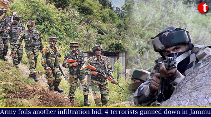 Army foils another infiltration bid, 4 terrorists gunned down in Jammu