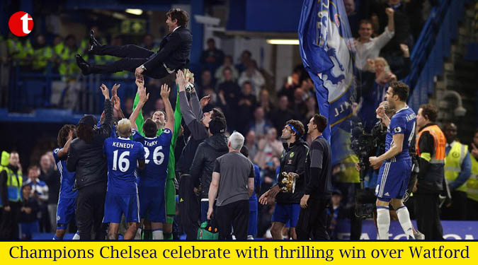 Champions Chelsea celebrate with thrilling win over Watford
