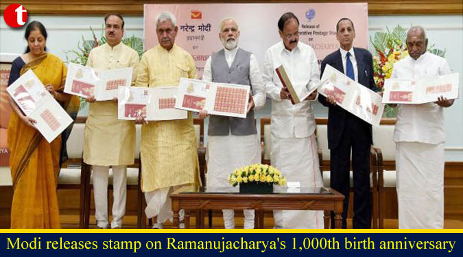 Modi releases stamp on Ramanujacharya's 1,000th birth anniversary