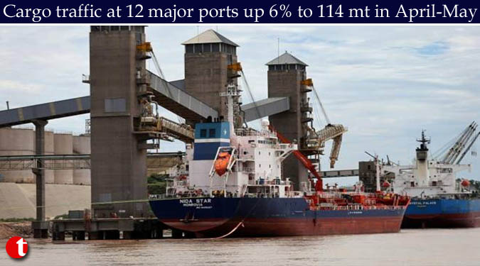 Cargo traffic at 12 major ports up 6% to 114 mt in April-May