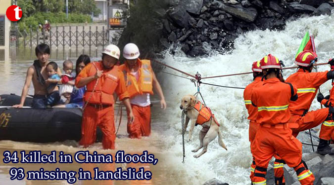 34 killed in China floods, 93 missing in landslide