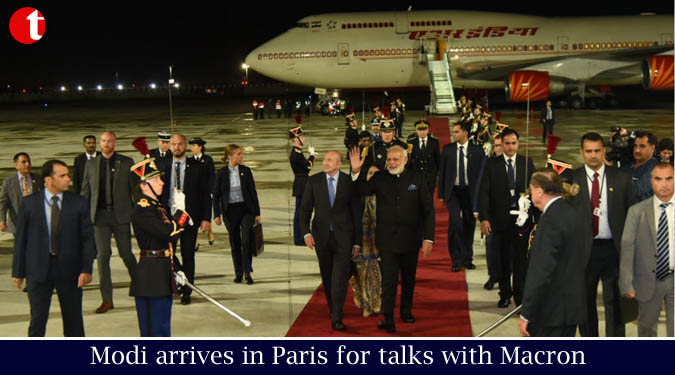 Modi arrives in Paris for talks with Macron