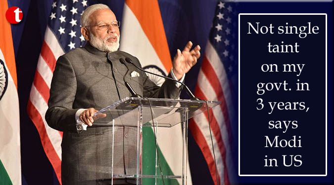 Not single taint on my government in 3 years, says Modi in US