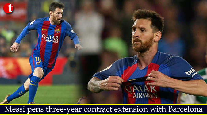 Messi pens three-year contract extension with Barcelona