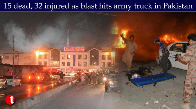 15 dead, 32 injured as blast hits army truck in Pakistan