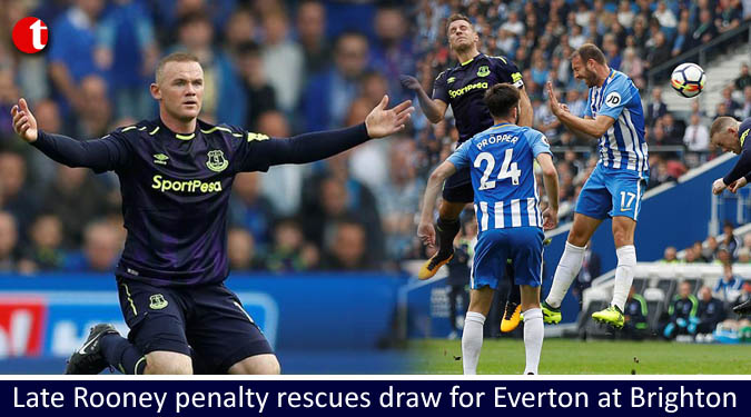 Late Rooney penalty rescues draw for Everton at Brighton