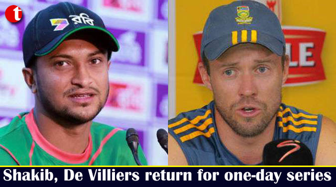 Shakib, De Villiers return for one-day series