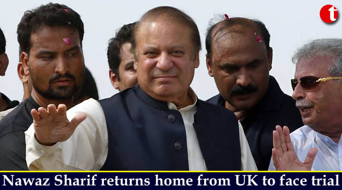 Ousted Pak PM Nawaz Sharif returns home from UK to face trial