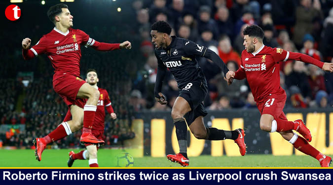 Roberto Firmino strikes twice as Liverpool crush Swansea