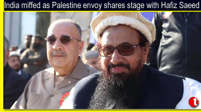 India miffed as Palestine envoy shares stage with Hafiz Saeed