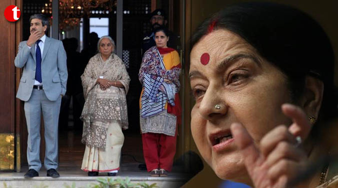 Sushma slams Pak's ill-treatment of Kulbhushan Jadhav's family