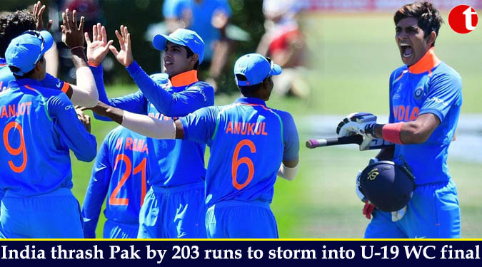 India thrash Pak by 203 runs to storm into U-19 WC final
