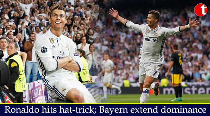 Ronaldo hits hat-trick; Bayern extend dominance