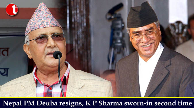 Nepal PM Deuba resigns, K P Sharma sworn-in second time