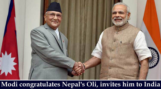 Modi congratulates Nepal’s Oli, invites him to India