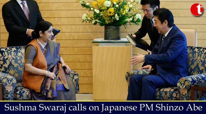 Sushma Swaraj calls on Japanese PM Shinzo Abe