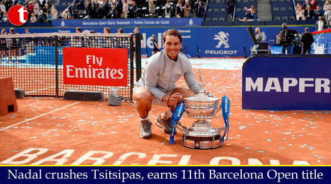 Nadal crushes Tsitsipas, earns 11th Barcelona Open title