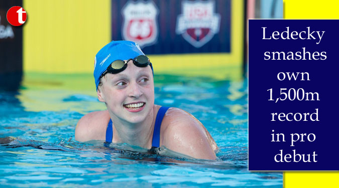 Ledecky smashes own 1,500m record in pro debut