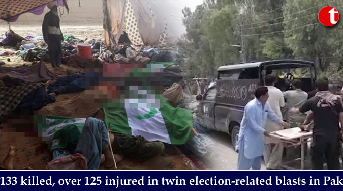 133 killed, over 125 injured in twin election-related blasts in Pak