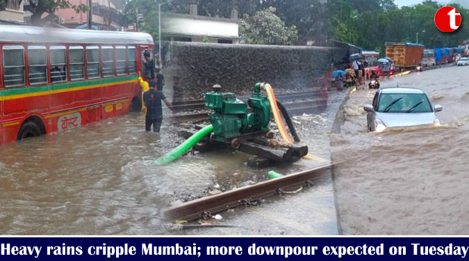 Heavy rains cripple Mumbai; more downpour expected on Tuesday