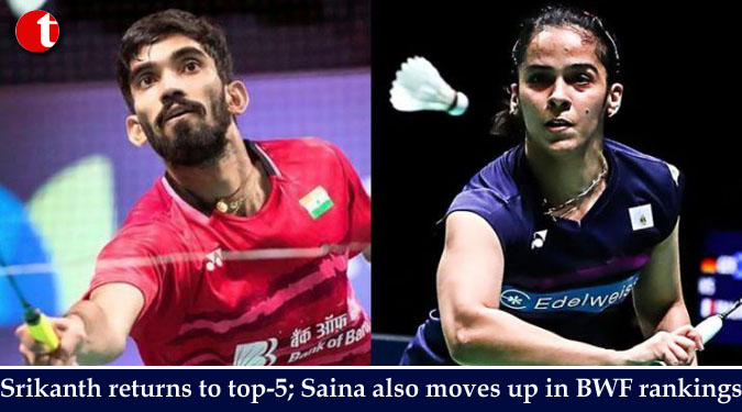 Srikanth returns to top-5; Saina also moves up in BWF rankings