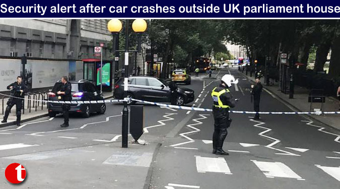Security alert after car crashes outside UK parliament house