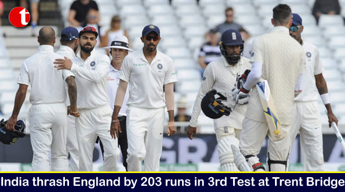 India thrash England by 203 runs in 3rd Test at Trent Bridge