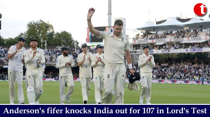 Anderson's fifer knocks India out for 107 in Lord's Test