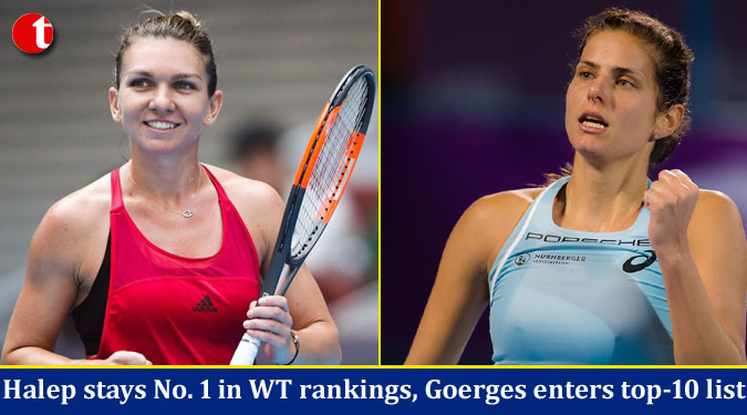 Halep stays No. 1 in WT rankings, Goerges enters top-10 list