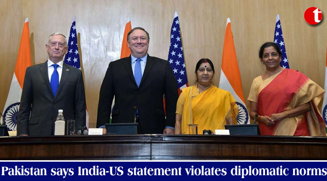 Pakistan says India-US statement violates diplomatic norms