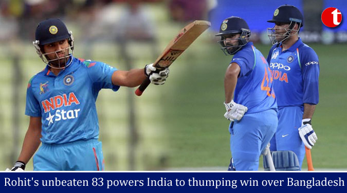 Rohit's unbeaten 83 powers India to thumping win over Bangladesh