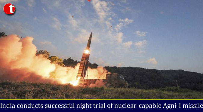 India conducts successful night trial of nuclear-capable Agni-I missile