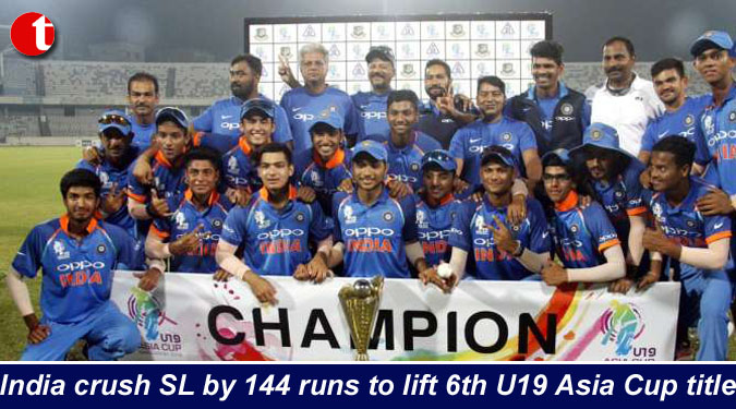 India crush Sri Lanka by 144 runs to lift 6th U-19 Asia Cup title